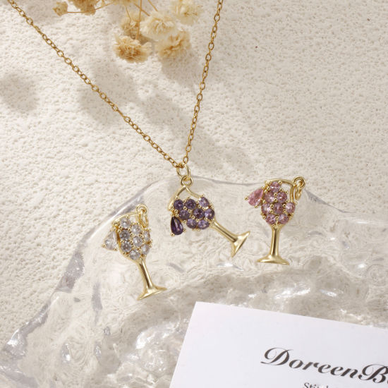 Picture of Eco-friendly Brass Charms 18K Real Gold Plated Wine Glass Hollow Multicolour Cubic Zirconia