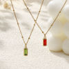 Picture of Eco-friendly PVD Vacuum Plating Exquisite Birthstone 18K Real Gold Plated 304 Stainless Steel & Cubic Zirconia Curb Link Chain Rectangle Pendant Charm Necklace For Women Gift 45cm(17.7") + 5cm(2") long