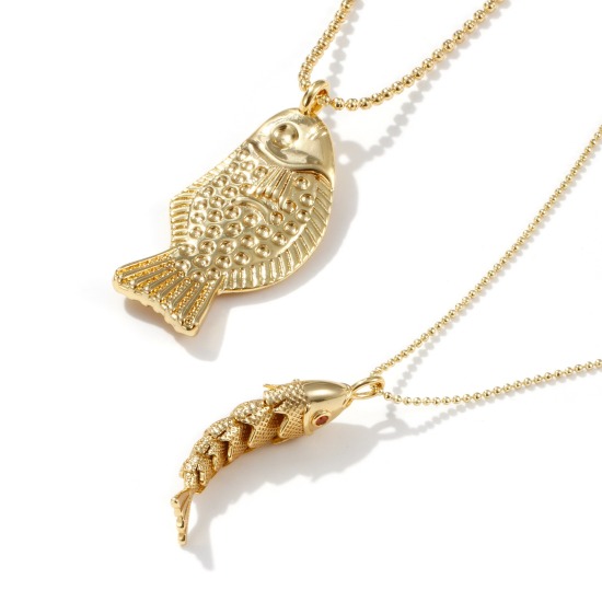 Image de 1 Pièce Collier à Pendentif Chaîne Maille Bille Bijoux d'Océan en Laiton Respectueux de la Nature Bohême Plaqué Or Véritable 18K Poisson Unisexe Cadeau 45cm + 5cm long