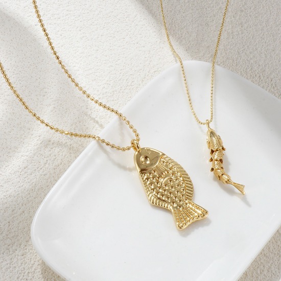Image de 1 Pièce Collier à Pendentif Chaîne Maille Bille Bijoux d'Océan en Laiton Respectueux de la Nature Bohême Plaqué Or Véritable 18K Poisson Unisexe Cadeau 45cm + 5cm long