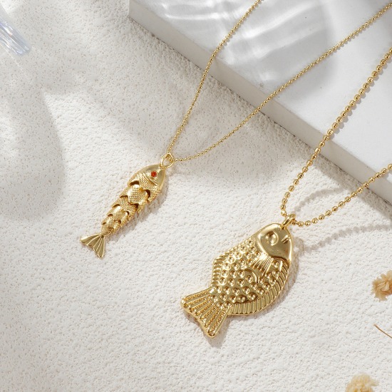 Image de 1 Pièce Collier à Pendentif Chaîne Maille Bille Bijoux d'Océan en Laiton Respectueux de la Nature Bohême Plaqué Or Véritable 18K Poisson Unisexe Cadeau 45cm + 5cm long
