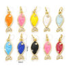 Picture of Eco-friendly Brass Ocean Jewelry Charms 18K Real Gold Plated Enamel Fish Animal Pearlized Clear Cubic Zirconia 19mm x 6mm