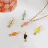 Picture of Eco-friendly Brass Ocean Jewelry Charms 18K Real Gold Plated Enamel Fish Animal Pearlized Clear Cubic Zirconia 19mm x 6mm