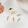 Picture of Eco-friendly Brass Ocean Jewelry Charms 18K Real Gold Plated Enamel Fish Animal Pearlized Clear Cubic Zirconia 19mm x 6mm
