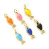 Picture of Eco-friendly Brass Ocean Jewelry Charms 18K Real Gold Plated Enamel Fish Animal Pearlized Clear Cubic Zirconia 19mm x 6mm
