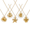 Picture of 18K Real Gold Plated Link Cable Chain Pendant Charm Necklace, 304 Stainless Steel & Natural Shell 45cm(17.7") + 5cm(2"), For Women, Exquisite Ocean Jewelry Gift, Eco-friendly PVD Vacuum Plating