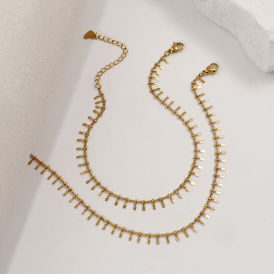 Image de 1 Pièce Chaînes de Cheville Chaîne à Maillons Faite à la Main Élégant en 304 Acier Inoxydable Revêtement sous Vide PVD Respectueux de l'Environnement Minimaliste Plaqué Or Véritable 18K Franges Pompons Glands Pour Femmes Cadeau 23cm long