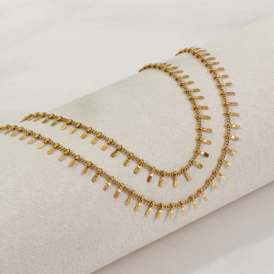 Image de 1 Pièce Chaînes de Cheville Chaîne à Maillons Faite à la Main Élégant en 304 Acier Inoxydable Revêtement sous Vide PVD Respectueux de l'Environnement Minimaliste Plaqué Or Véritable 18K Franges Pompons Glands Pour Femmes Cadeau 23cm long