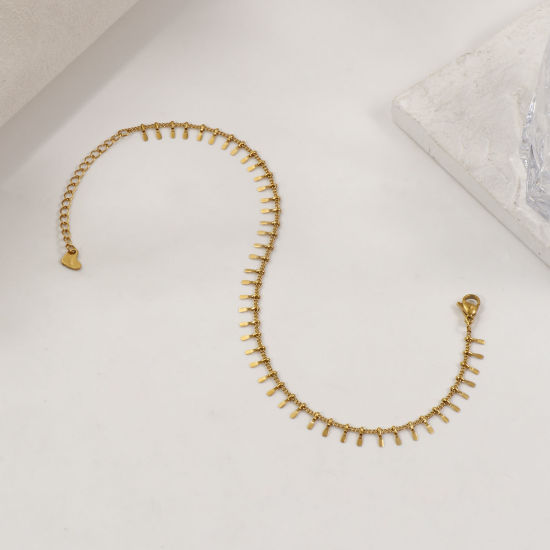 Image de 1 Pièce Chaînes de Cheville Chaîne à Maillons Faite à la Main Élégant en 304 Acier Inoxydable Revêtement sous Vide PVD Respectueux de l'Environnement Minimaliste Plaqué Or Véritable 18K Franges Pompons Glands Pour Femmes Cadeau 23cm long