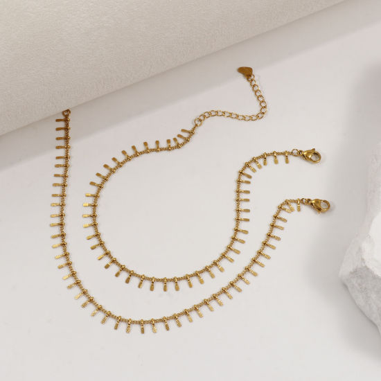 Image de 1 Pièce Chaînes de Cheville Chaîne à Maillons Faite à la Main Élégant en 304 Acier Inoxydable Revêtement sous Vide PVD Respectueux de l'Environnement Minimaliste Plaqué Or Véritable 18K Franges Pompons Glands Pour Femmes Cadeau 23cm long