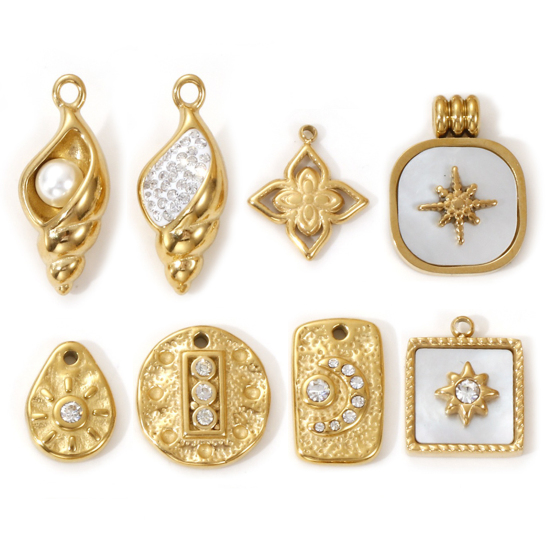 Picture of Eco-friendly PVD Vacuum Plating 304 Stainless Steel Charms 18K Real Gold Plated