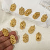 Picture of Eco-friendly PVD Vacuum Plating 304 Stainless Steel Charms 18K Real Gold Plated Oval Clear Cubic Zirconia 25mm x 13mm