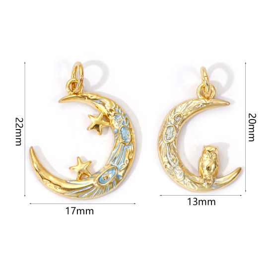 Picture of Eco-friendly Brass Galaxy Charms 18K Real Gold Plated Enamel Crescent Moon 22mm x 17mm