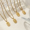 Picture of 18K Real Gold Plated Box Chain Oval Pendant Charm Necklace, 304 Stainless Steel 45cm(17.7") + 5cm(2"), Unisex, Clear Cubic Zirconia Exquisite Gift, Eco-friendly PVD Vacuum Plating