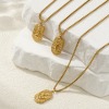 Picture of 18K Real Gold Plated Box Chain Oval Pendant Charm Necklace, 304 Stainless Steel 45cm(17.7") + 5cm(2"), Unisex, Clear Cubic Zirconia Exquisite Gift, Eco-friendly PVD Vacuum Plating
