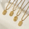 Picture of 18K Real Gold Plated Box Chain Oval Pendant Charm Necklace, 304 Stainless Steel 45cm(17.7") + 5cm(2"), Unisex, Clear Cubic Zirconia Exquisite Gift, Eco-friendly PVD Vacuum Plating