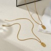 Picture of 18K Real Gold Plated Box Chain Oval Pendant Charm Necklace, 304 Stainless Steel 45cm(17.7") + 5cm(2"), Unisex, Clear Cubic Zirconia Exquisite Gift, Eco-friendly PVD Vacuum Plating