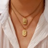 Picture of 18K Real Gold Plated Box Chain Oval Pendant Charm Necklace, 304 Stainless Steel 45cm(17.7") + 5cm(2"), Unisex, Clear Cubic Zirconia Exquisite Gift, Eco-friendly PVD Vacuum Plating