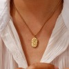 Picture of 18K Real Gold Plated Box Chain Oval Pendant Charm Necklace, 304 Stainless Steel 45cm(17.7") + 5cm(2"), Unisex, Clear Cubic Zirconia Exquisite Gift, Eco-friendly PVD Vacuum Plating