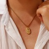 Picture of 18K Real Gold Plated Box Chain Oval Pendant Charm Necklace, 304 Stainless Steel 45cm(17.7") + 5cm(2"), Unisex, Clear Cubic Zirconia Exquisite Gift, Eco-friendly PVD Vacuum Plating
