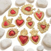 Picture of 1 Piece Eco-friendly PVD Vacuum Plating 304 Stainless Steel Pendant Charm Necklace 18K Gold Plated Red Heart Enamel