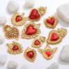 Picture of 1 Piece Eco-friendly PVD Vacuum Plating 304 Stainless Steel Pendant Charm Necklace 18K Gold Plated Red Heart Enamel
