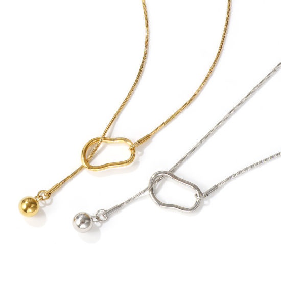 Image de Collier Lariat en Forme de Y Rond Multicolore en 304 Acier Inoxydable Pour Femmes, Chaîne Maille Serpent 64cm, À la Mode Cadeau, Respectueux de la Nature, 1 Pièce