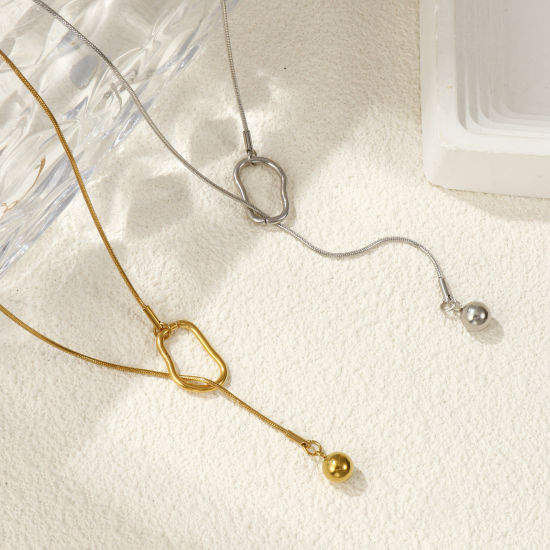 Image de Collier Lariat en Forme de Y Rond Multicolore en 304 Acier Inoxydable Pour Femmes, Chaîne Maille Serpent 64cm, À la Mode Cadeau, Respectueux de la Nature, 1 Pièce