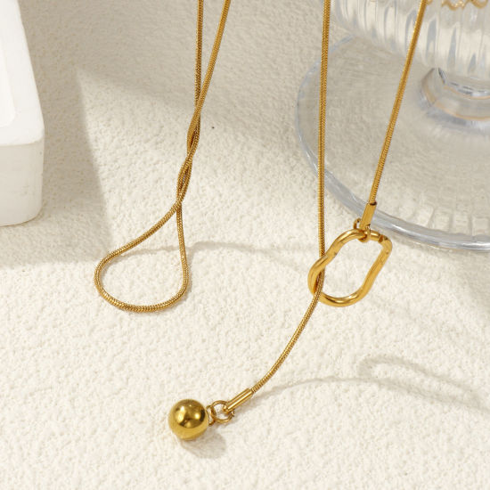 Image de Collier Lariat en Forme de Y Rond Multicolore en 304 Acier Inoxydable Pour Femmes, Chaîne Maille Serpent 64cm, À la Mode Cadeau, Respectueux de la Nature, 1 Pièce