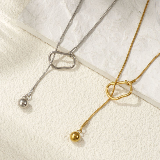 Image de Collier Lariat en Forme de Y Rond Multicolore en 304 Acier Inoxydable Pour Femmes, Chaîne Maille Serpent 64cm, À la Mode Cadeau, Respectueux de la Nature, 1 Pièce