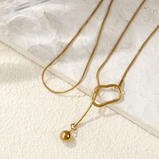 Image de Collier Lariat en Forme de Y Rond Multicolore en 304 Acier Inoxydable Pour Femmes, Chaîne Maille Serpent 64cm, À la Mode Cadeau, Respectueux de la Nature, 1 Pièce