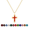 Picture of 18K Real Gold Plated Link Cable Chain Cross Pendant Charm Necklace, 304 Stainless Steel 45cm(17.7") + 5cm(2"), For Women, Birthstone Religious Eco-friendly PVD Vacuum Plating