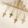 Picture of 18K Real Gold Plated Link Cable Chain Cross Pendant Charm Necklace, 304 Stainless Steel 45cm(17.7") + 5cm(2"), For Women, Birthstone Religious Eco-friendly PVD Vacuum Plating