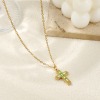 Picture of 18K Real Gold Plated Link Cable Chain Cross Pendant Charm Necklace, 304 Stainless Steel 45cm(17.7") + 5cm(2"), For Women, Birthstone Religious Eco-friendly PVD Vacuum Plating