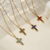 Picture of 18K Real Gold Plated Link Cable Chain Cross Pendant Charm Necklace, 304 Stainless Steel 45cm(17.7") + 5cm(2"), For Women, Birthstone Religious Eco-friendly PVD Vacuum Plating