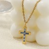 Picture of 18K Real Gold Plated Link Cable Chain Cross Pendant Charm Necklace, 304 Stainless Steel 45cm(17.7") + 5cm(2"), For Women, Birthstone Religious Eco-friendly PVD Vacuum Plating