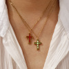 Picture of 18K Real Gold Plated Link Cable Chain Cross Pendant Charm Necklace, 304 Stainless Steel 45cm(17.7") + 5cm(2"), For Women, Birthstone Religious Eco-friendly PVD Vacuum Plating