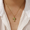 Picture of 18K Real Gold Plated Link Cable Chain Cross Pendant Charm Necklace, 304 Stainless Steel 45cm(17.7") + 5cm(2"), For Women, Birthstone Religious Eco-friendly PVD Vacuum Plating