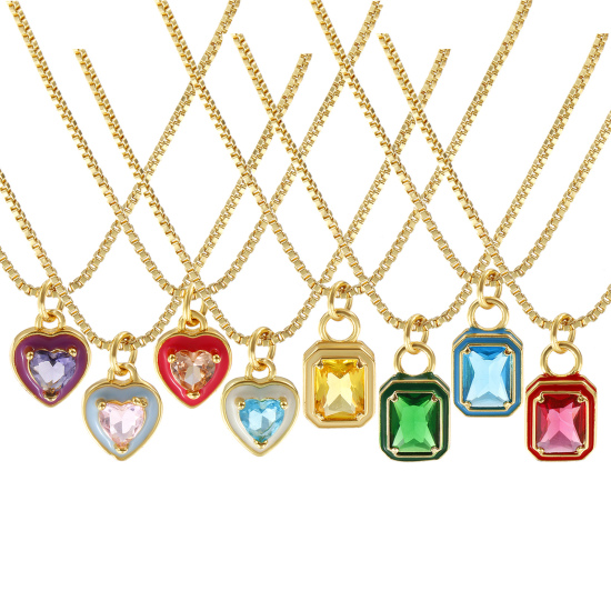 Image de Collier à Breloques Plaqué Or Véritable 18K en Laiton & Verre Pour Femmes, Chaîne Maille Vénitienne 45cm + 5cm, Émail Exquis Minimaliste Cadeau, Respectueux de la Nature, 1 Pièce