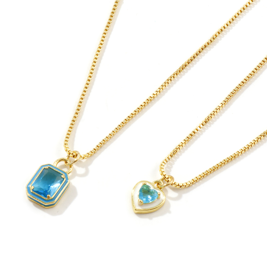 Image de Collier à Breloques Plaqué Or Véritable 18K en Laiton & Verre Pour Femmes, Chaîne Maille Vénitienne 45cm + 5cm, Émail Exquis Minimaliste Cadeau, Respectueux de la Nature, 1 Pièce