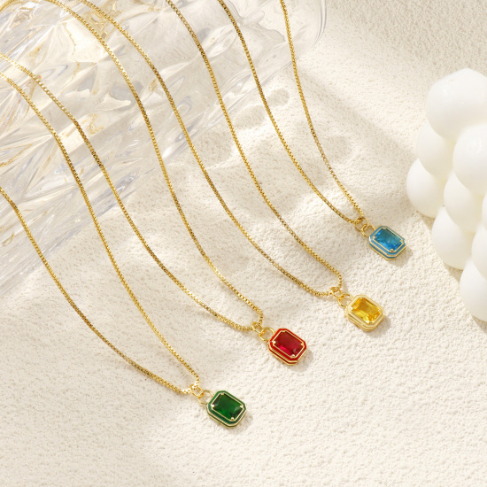 Image de Collier à Breloques Plaqué Or Véritable 18K en Laiton & Verre Pour Femmes, Chaîne Maille Vénitienne 45cm + 5cm, Émail Exquis Minimaliste Cadeau, Respectueux de la Nature, 1 Pièce