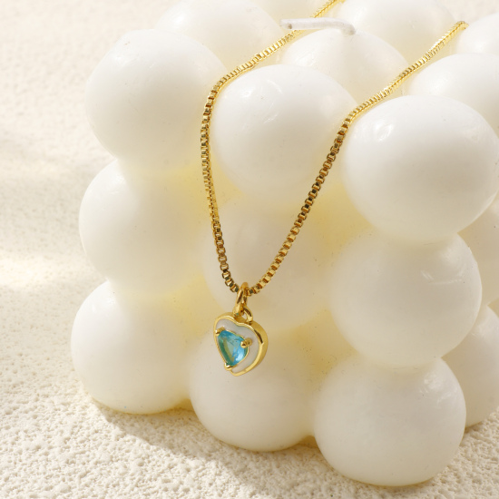 Image de Collier à Breloques Plaqué Or Véritable 18K en Laiton & Verre Pour Femmes, Chaîne Maille Vénitienne 45cm + 5cm, Émail Exquis Minimaliste Cadeau, Respectueux de la Nature, 1 Pièce