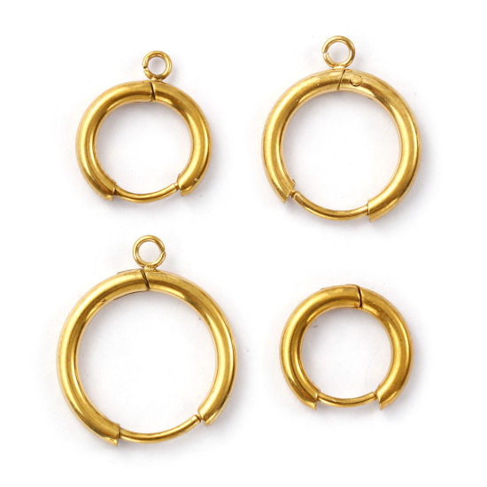 Picture of Eco-friendly PVD Vacuum Plating 304 Stainless Steel Hoop Earrings Round 18K Real Gold Plated