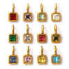 Picture of 1 Piece Eco-friendly PVD Vacuum Plating 304 Stainless Steel & Glass Birthstone Charms 18K Real Gold Plated Square Mini 12.5mm x 6mm