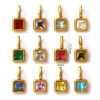 Picture of 1 Piece Eco-friendly PVD Vacuum Plating 304 Stainless Steel & Glass Birthstone Charms 18K Real Gold Plated Square Mini 12.5mm x 6mm
