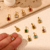 Picture of 1 Piece Eco-friendly PVD Vacuum Plating 304 Stainless Steel & Glass Birthstone Charms 18K Real Gold Plated Square Mini 12.5mm x 6mm