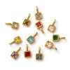 Picture of 1 Piece Eco-friendly PVD Vacuum Plating 304 Stainless Steel & Glass Birthstone Charms 18K Real Gold Plated Square Mini 12.5mm x 6mm