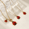 Picture of 18K Real Gold Plated Ladybug Animal Pendant Charm Necklace, 304 Stainless Steel For Women, Insect Natural Pastoral Gift, Eco-friendly PVD Vacuum Plating