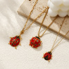 Picture of 18K Real Gold Plated Ladybug Animal Pendant Charm Necklace, 304 Stainless Steel For Women, Insect Natural Pastoral Gift, Eco-friendly PVD Vacuum Plating