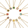 Picture of 18K Real Gold Plated Link Cable Chain Square Pendant Charm Necklace, 304 Stainless Steel & Cubic Zirconia 45cm(17.7") + 5cm(2"), For Women, Birthstone Exquisite Gift, Eco-friendly PVD Vacuum Plating